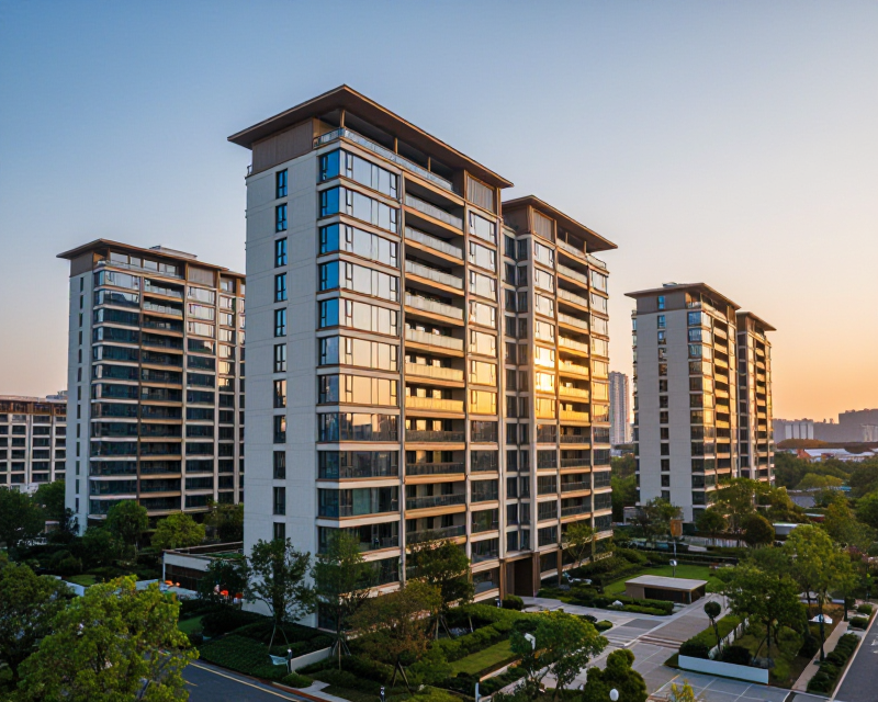 Modern Korean Residential Area with Warm Sunlight