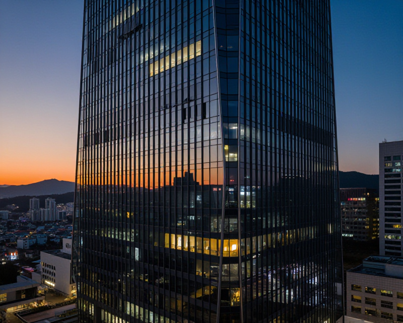 Modern Korean Corporate Building at Twilight
